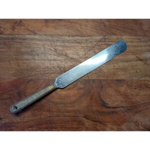 Vintage Stainless Steel Straight Icing Spatula Wood Handle Brass Rivets 12 Inch